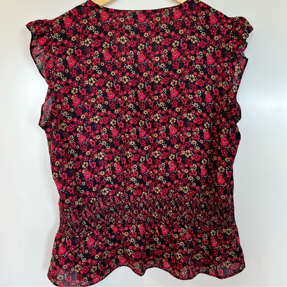 Tommy Hilfiger Cap Sleeve Smocked Waist Blouse Red Navy XL - Picture 2 of 7